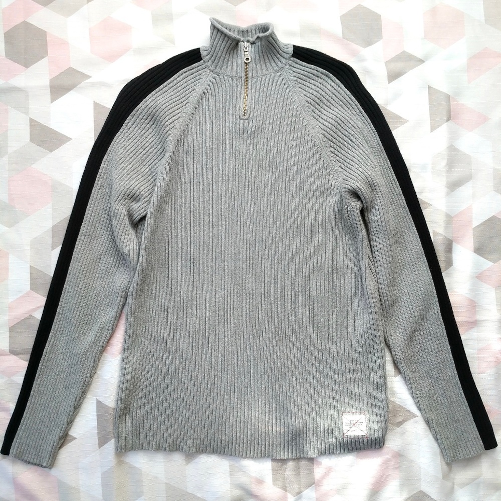 Vintage Guess Chunky Ribbed Knit Sweater Mock Neck 1/4 Zip Long Sleeve Size L